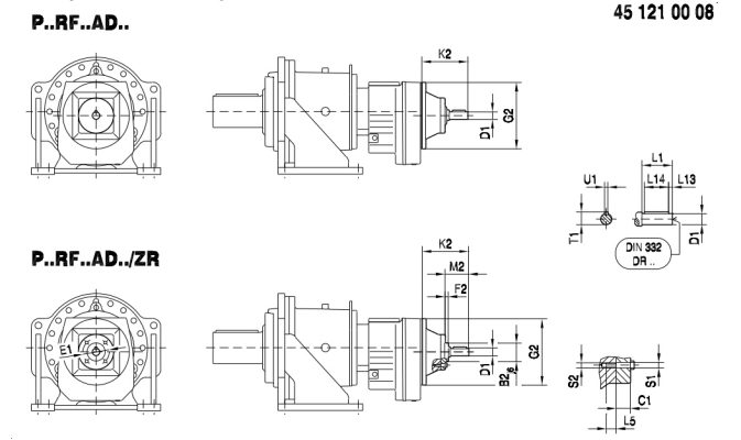 ابعاد گیربکس خورشیدی sew